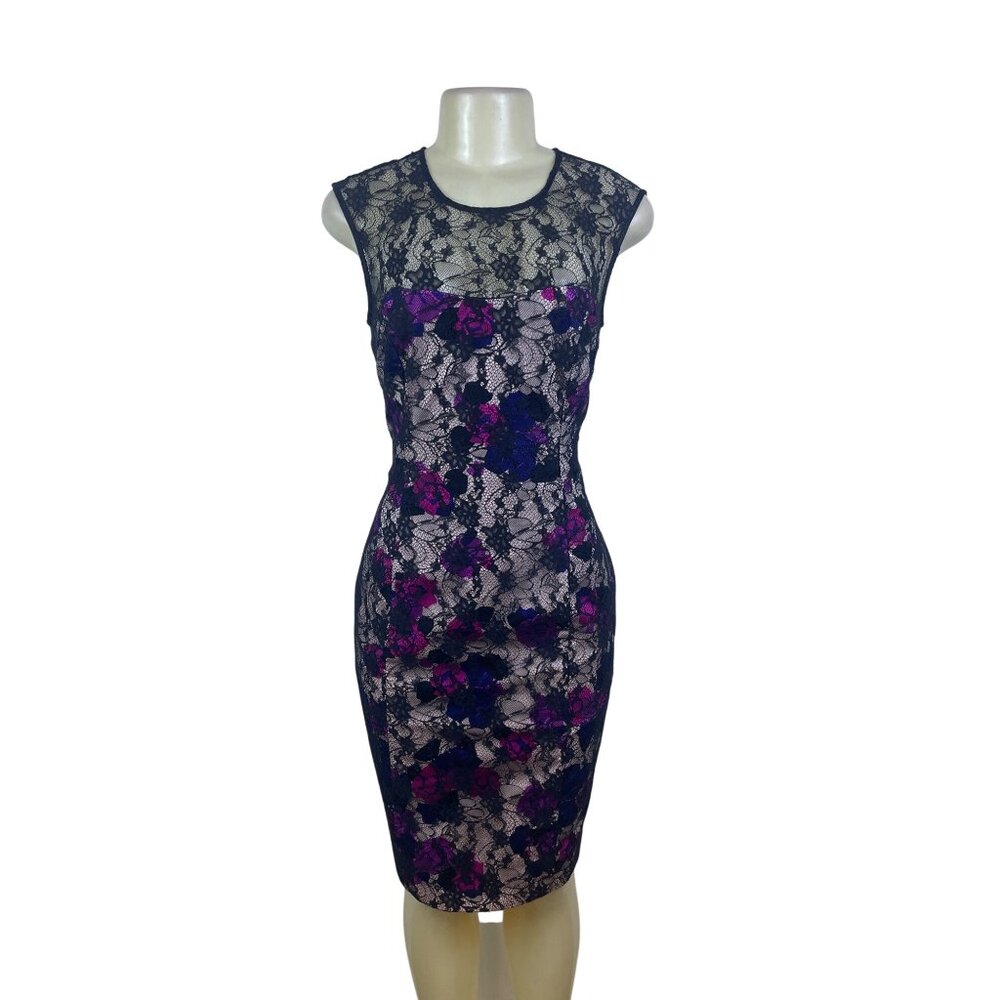 French Connection Black Floral Sleeveless Sheath Dress Women’s Multi-Color Sz 6